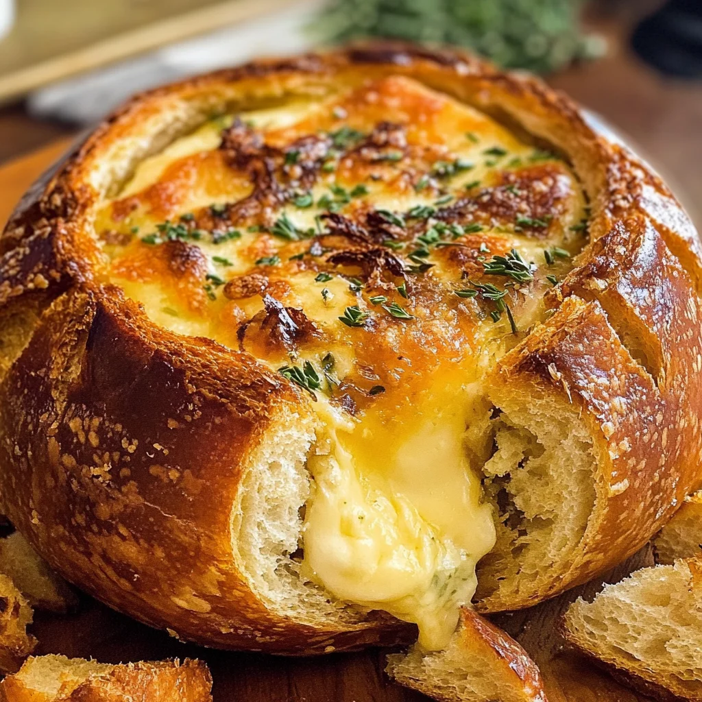 Garlic Butter Baked Brie in a Bread Bowl