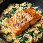 One Skillet Salmon with Lemon Orzo