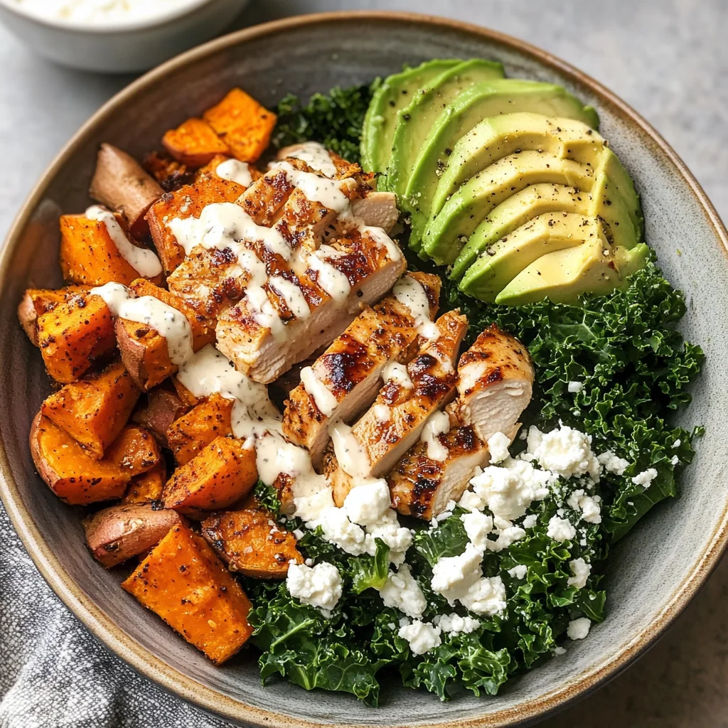 Roasted Chicken, Sweet Potato, and Kale Bowls