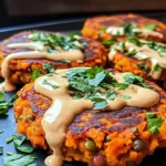 Sweet Potato Patties with Red Lentils and Tangy Tahini Dressing are a healthy delight!