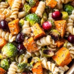 Vegan Fall Pasta Salad with Poppy Seed Dressing, Sweet potatoes, and Cranberries