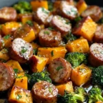 Sheet Pan Sausage and Sweet Potatoes with Honey Garlic Sauce