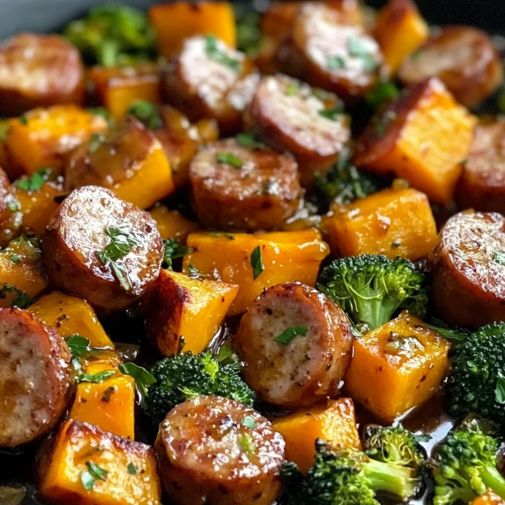 Sheet Pan Sausage and Sweet Potatoes with Honey Garlic Sauce