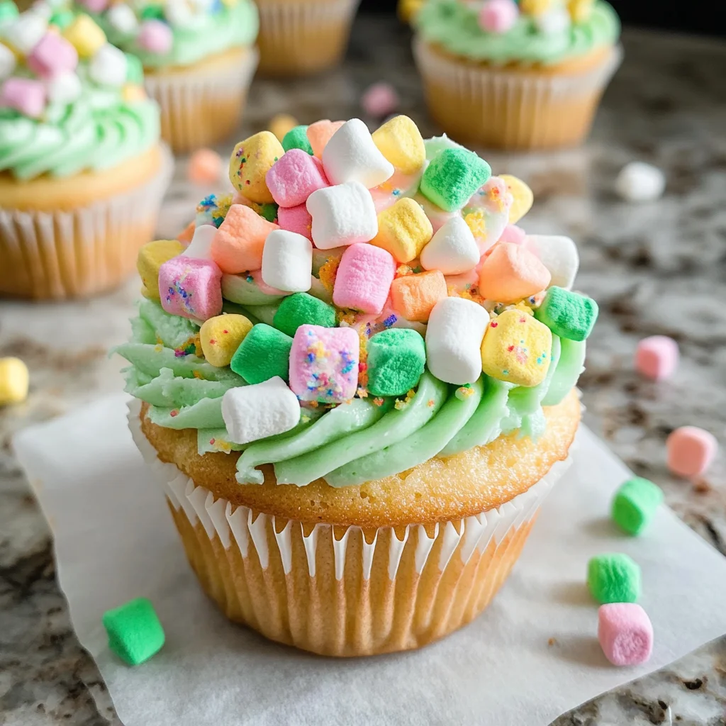 Lucky Charms Cupcakes with Marshmallow Buttercream Frosting