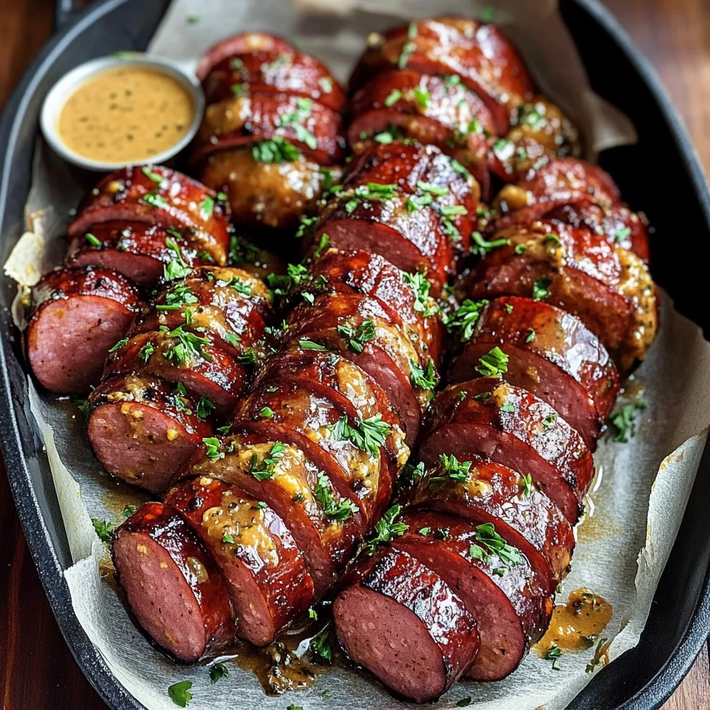 Mustard Hasselback Kielbasa Bites
