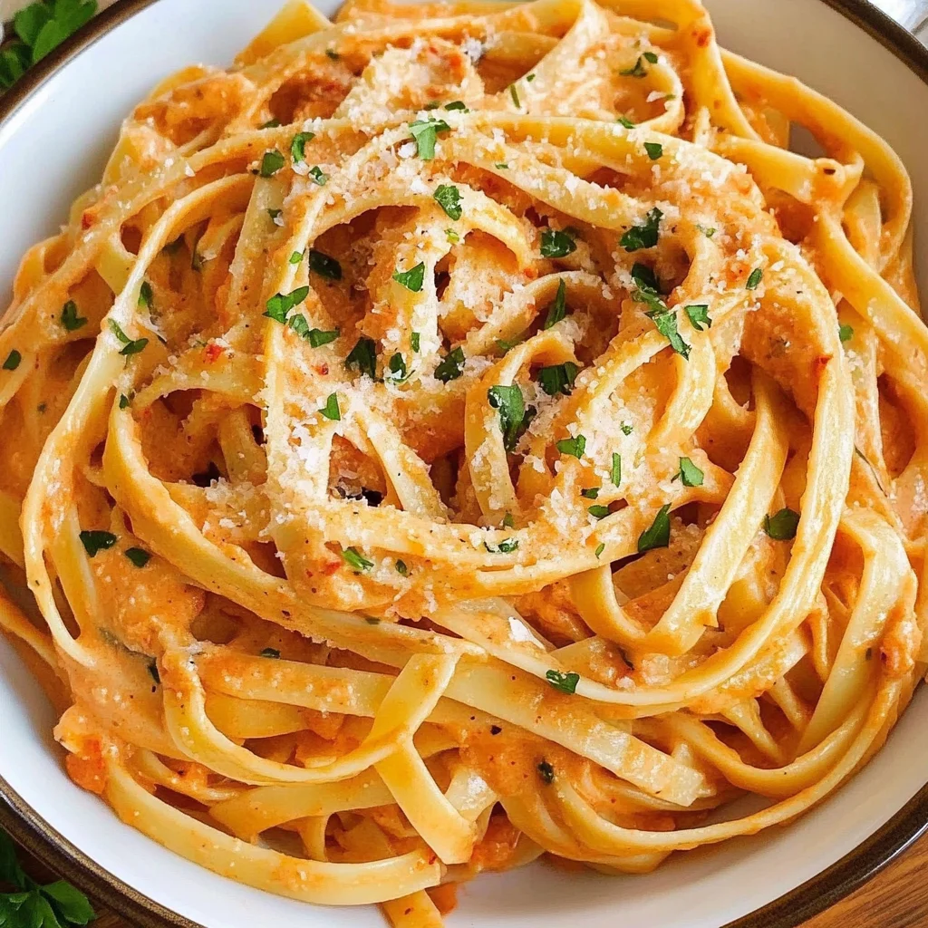 Roasted Garlic and Red Pepper Fettucine Alfredo