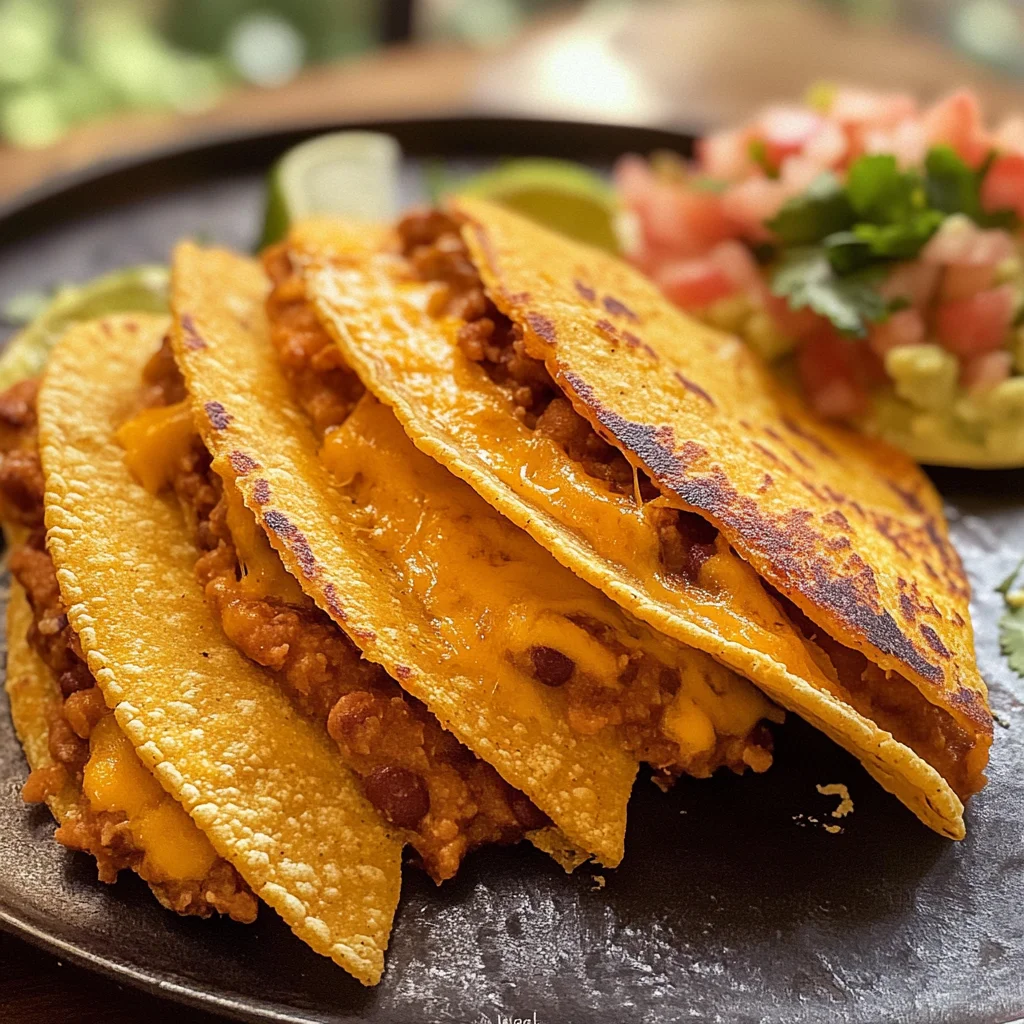 Crispy Cheesy Refried Bean Tacos